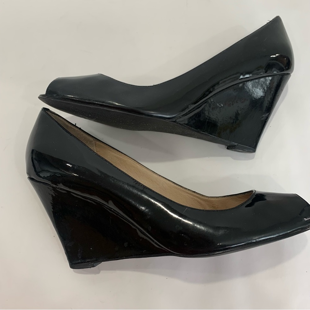 BP (Nordstrom brand) black patent open toe shiny wedge heel size 11 - Picture 3 of 12